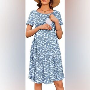 NEW - Ekouaer - Women's Nursing Dress - Summer Short Sleeve, Size L